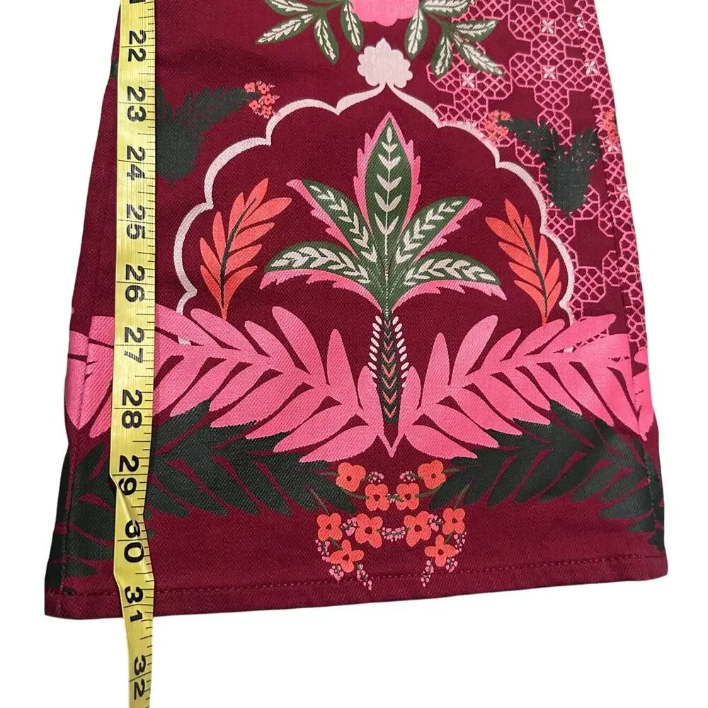Johnny Was Jade Caleta The Straight Flare Jean Red Floral Feminine Boho, size 27 - Picture 9 of 11